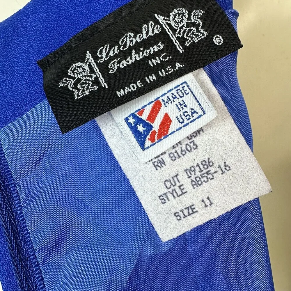 Vintage La Belle Fashion Inc USA Royal Blue 80s Peplum Dress Women's 11